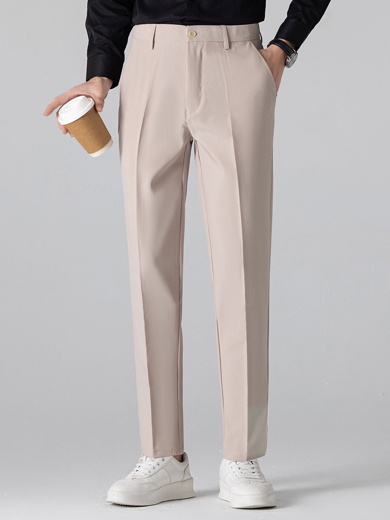 POLO À COL V EN MAILLE AVEC CONTRASTE DE TEXTURE & PANTALONS SLIM FIT