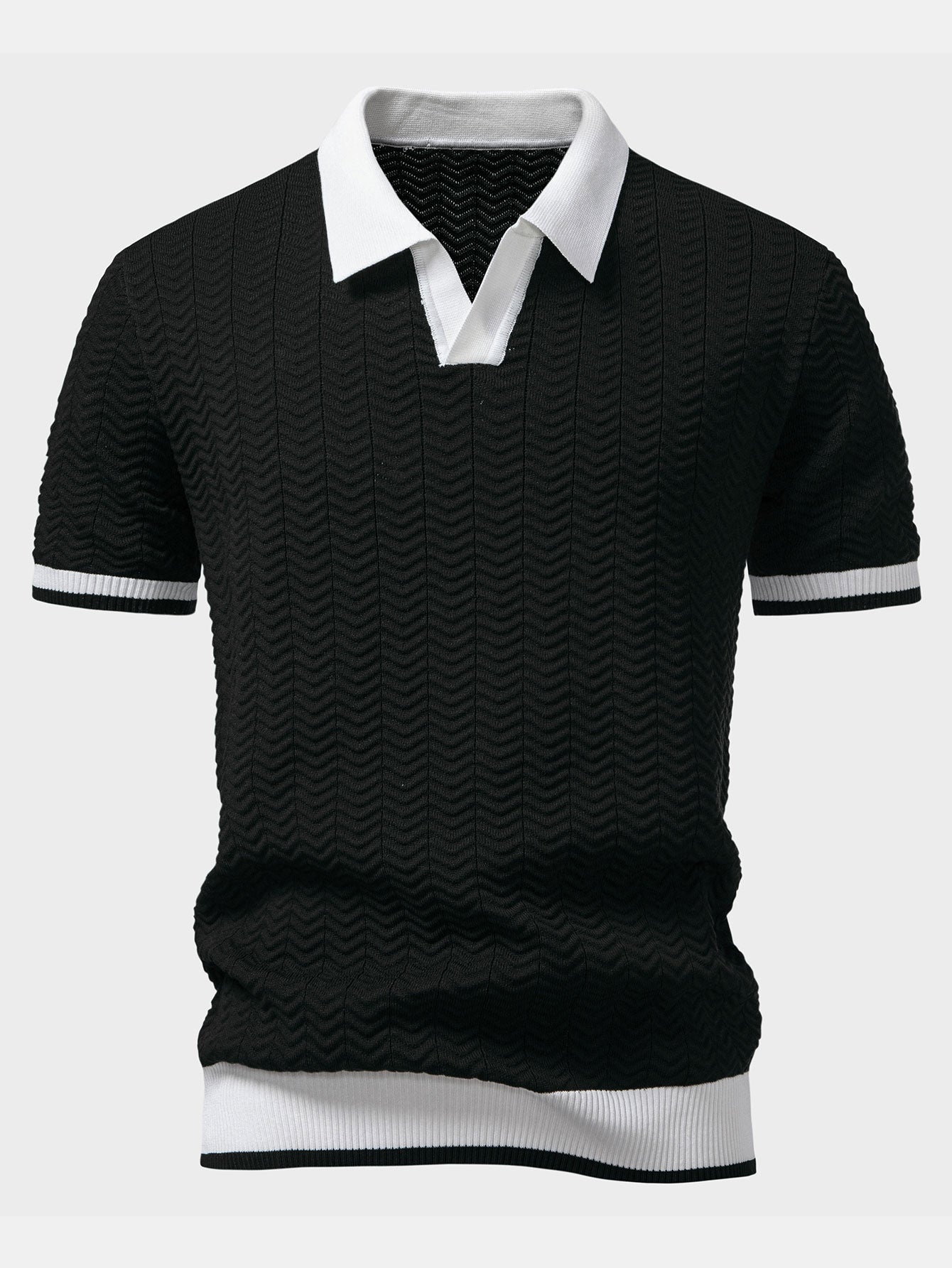 POLO À COL V EN MAILLE AVEC CONTRASTE DE TEXTURE & PANTALONS SLIM FIT