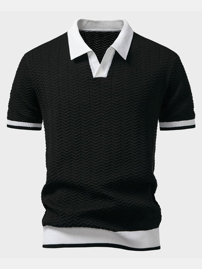 POLO À COL V EN MAILLE AVEC CONTRASTE DE TEXTURE