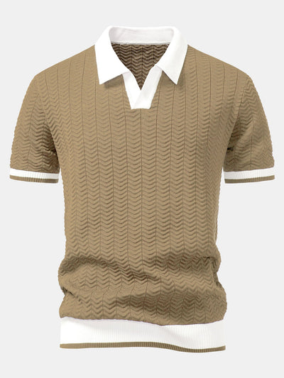 POLO À COL V EN MAILLE AVEC CONTRASTE DE TEXTURE