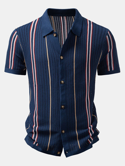 CHEMISE À RAYURES AU CROCHET AVEC BOUTONS & PANTALONS EN LIN À JAMBE DROITE