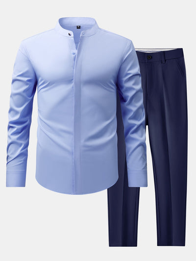 CHEMISE À COL MONTANT & PANTALONS SLIM FIT À JAMBES ÉVASÉES