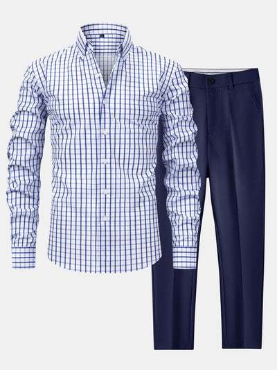 CHEMISE À MANCHES LONGUES À CARREAUX AVEC BOUTONS & PANTALONS SLIM FIT À JAMBES FINS