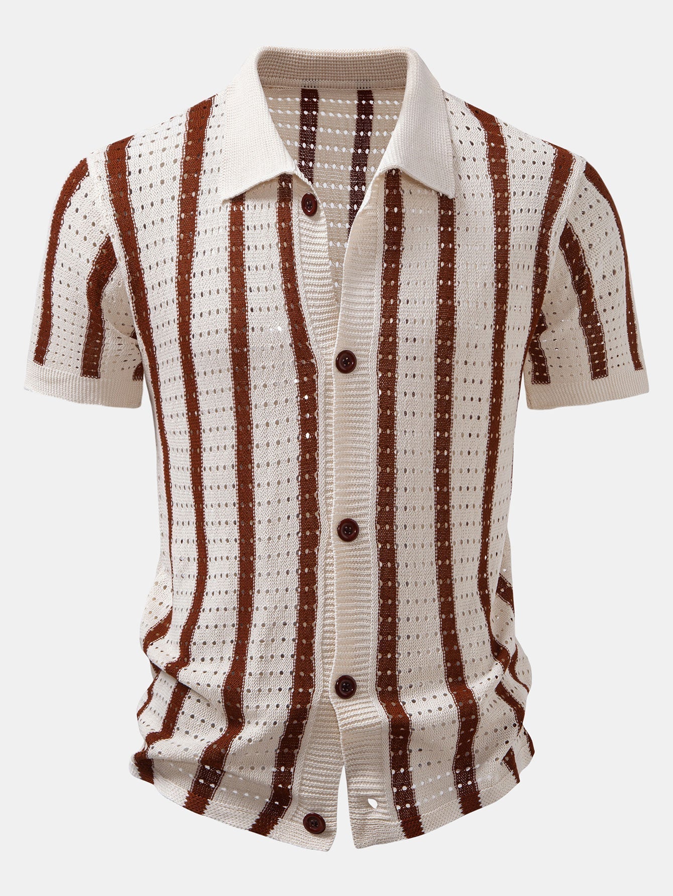 CHEMISE À RAYURES AVEC ŒILLETS TRICOTÉS & PANTALONS EN LIN À JAMBE DROITE
