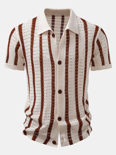 CHEMISE À RAYURES AVEC ŒILLETS TRICOTÉS & PANTALONS EN LIN À JAMBE DROITE