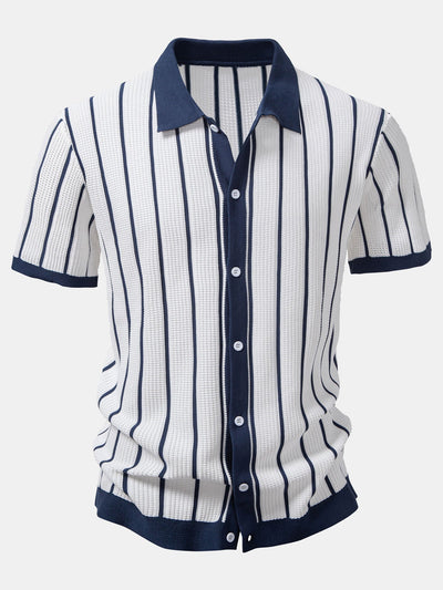 CHEMISE À RAYURES EN MAILLE AVEC BOUTONS & PANTALONS EN LIN DROITS