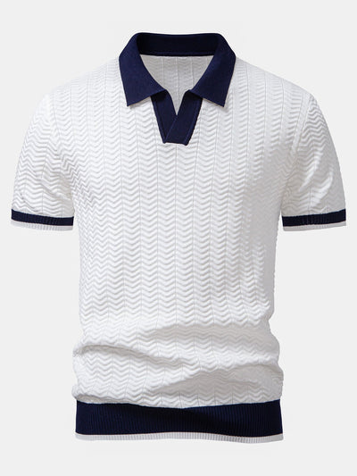 POLO À COL V EN MAILLE AVEC CONTRASTE DE TEXTURE