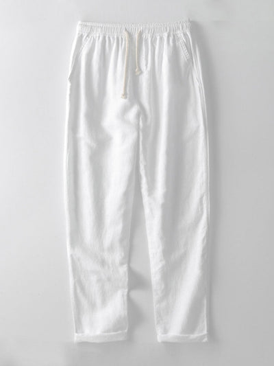 POLO A V IN CROCHET & PANTALONI IN LINO CON GAMBA DRITTA