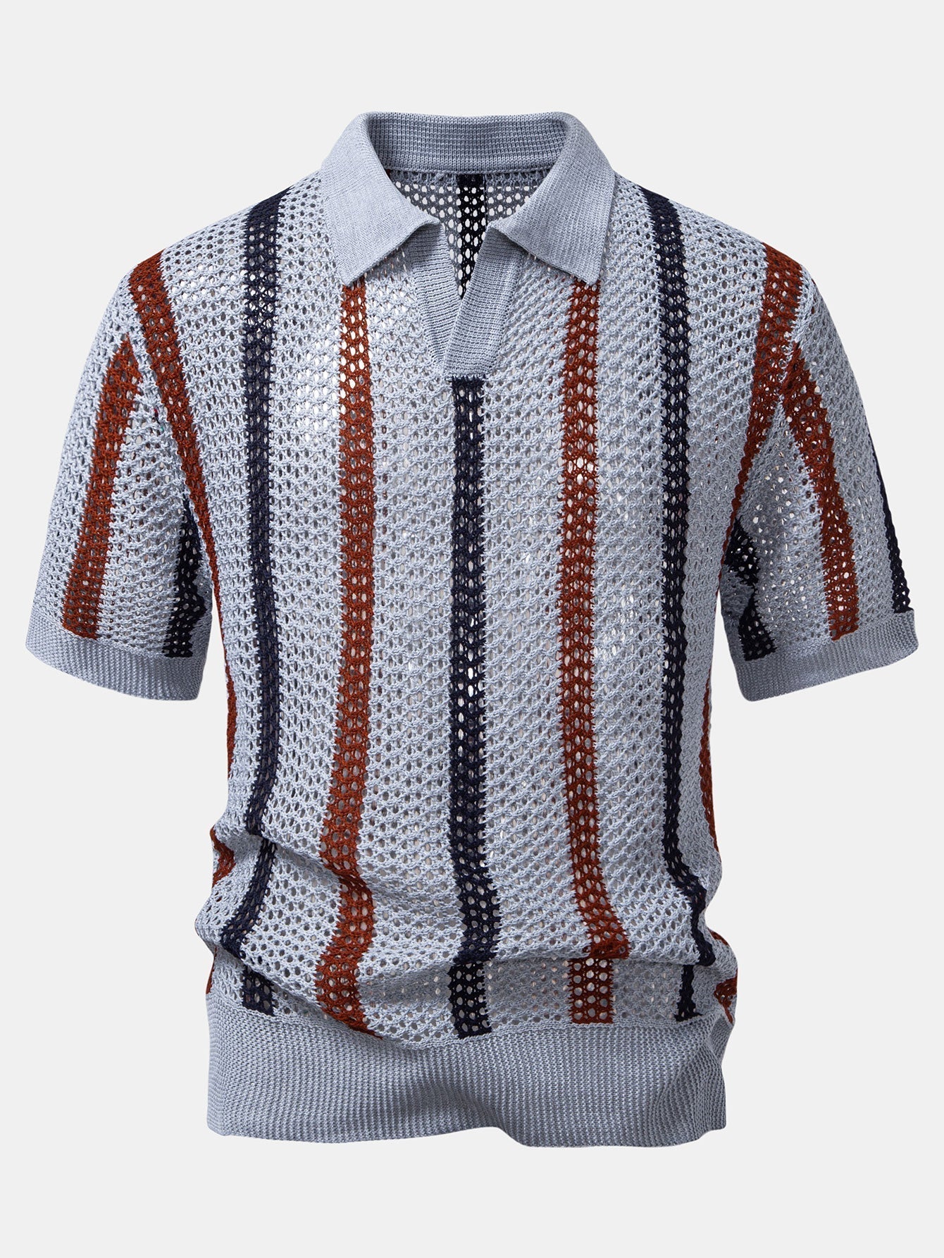 POLO À COL V RAYÉ AU CROCHET