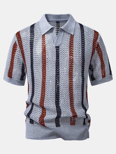 POLO À COL V RAYÉ AU CROCHET