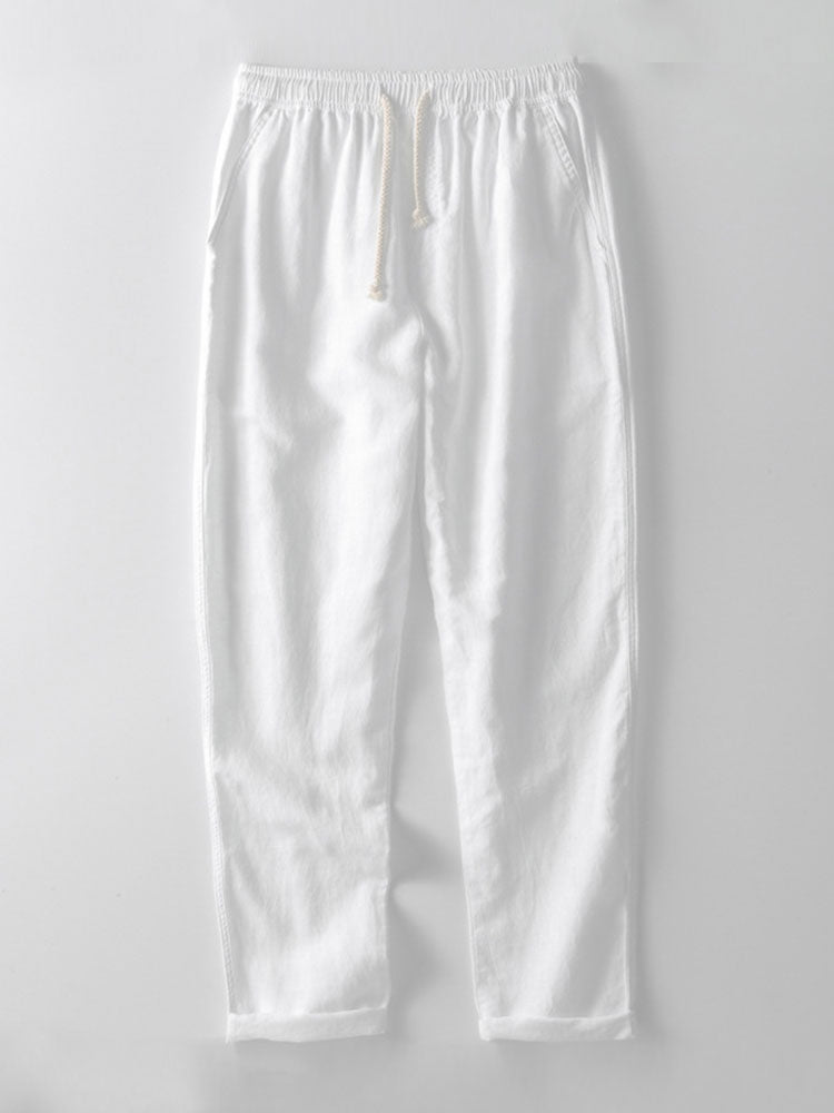 CHEMISE À ÉPAULES DÉGRADÉES ET RAYURES AU CROCHET & PANTALONS EN LIN À JAMBE DROITE