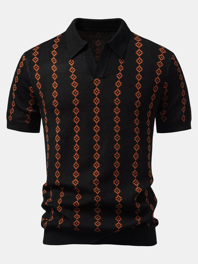 POLO COL V EN MAILLE GÉOMÉTRIQUE