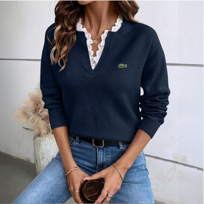 Pull en dentelle à col en V - SOLDES