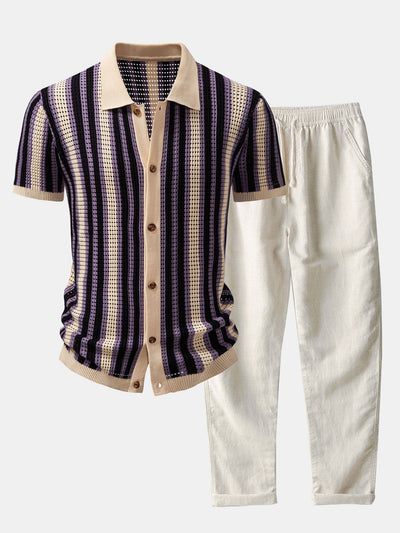 CHEMISE À RAYURES AVEC ŒILLETS AU CROCHET & PANTALON EN LIN À JAMBE DROITE