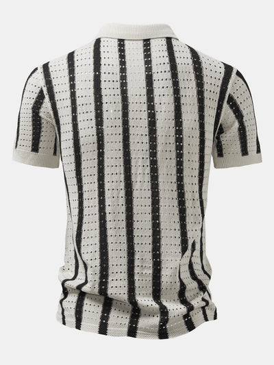 CHEMISE À RAYURES AVEC ŒILLETS TRICOTÉS & PANTALONS EN LIN À JAMBE DROITE