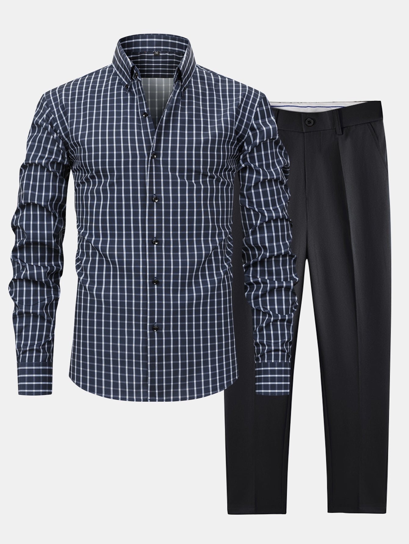 CHEMISE À MANCHES LONGUES À CARREAUX AVEC BOUTONS & PANTALONS SLIM FIT À JAMBES FINS