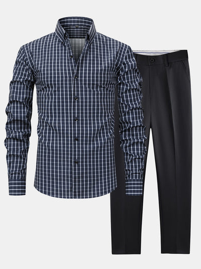 CHEMISE À MANCHES LONGUES À CARREAUX AVEC BOUTONS & PANTALONS SLIM FIT À JAMBES FINS