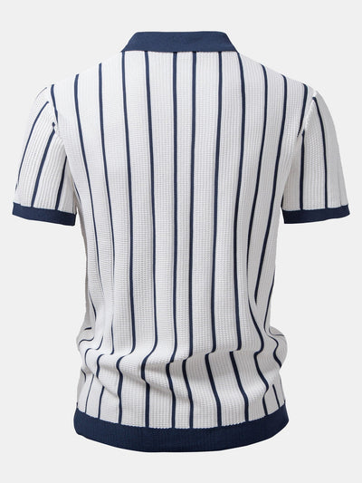 CHEMISE À RAYURES EN MAILLE AVEC BOUTONS & PANTALONS EN LIN DROITS