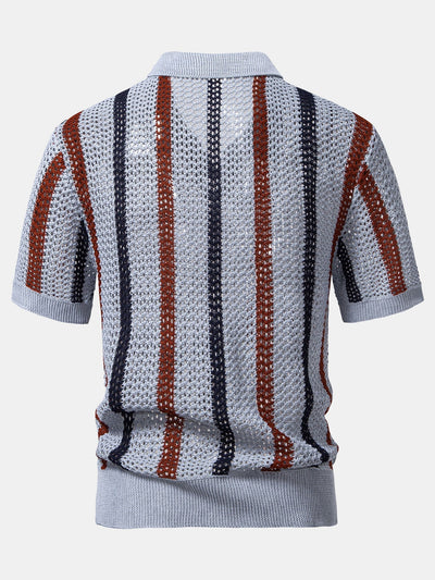 POLO À COL V RAYÉ AU CROCHET