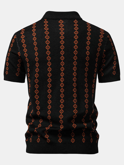 POLO COL V EN MAILLE GÉOMÉTRIQUE
