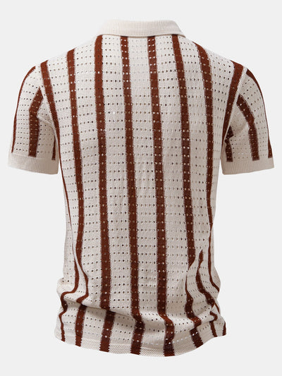 CHEMISE À RAYURES AVEC ŒILLETS TRICOTÉS & PANTALONS EN LIN À JAMBE DROITE