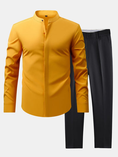 CHEMISE À COL MONTANT & PANTALONS SLIM FIT À JAMBES ÉVASÉES