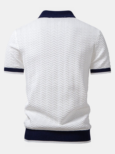 POLO À COL V EN MAILLE AVEC CONTRASTE DE TEXTURE