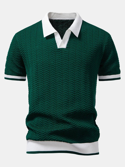 POLO À COL V EN MAILLE AVEC CONTRASTE DE TEXTURE