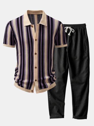 CHEMISE À RAYURES AVEC ŒILLETS AU CROCHET & PANTALON EN LIN À JAMBE DROITE