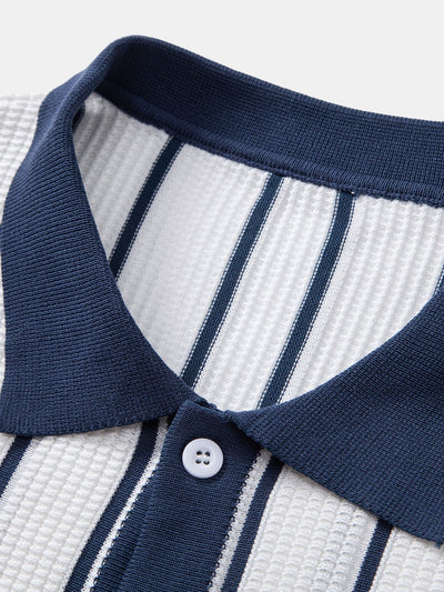 CHEMISE À RAYURES EN MAILLE AVEC BOUTONS & PANTALONS EN LIN DROITS