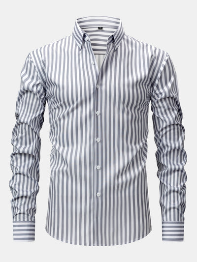 CHEMISE À MANCHES LONGUES À RAYURES AVEC BOUTONS & PANTALONS SLIM FIT À JAMBE ÉLARGIE