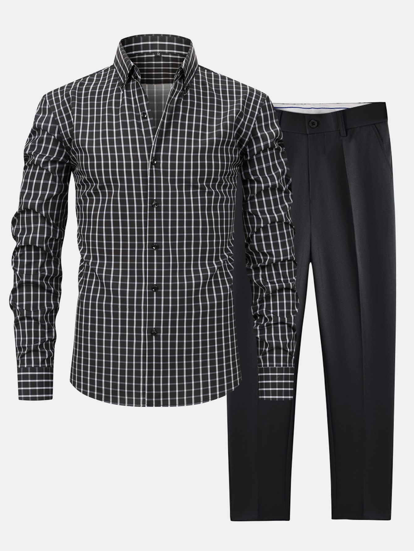 CHEMISE À MANCHES LONGUES À CARREAUX AVEC BOUTONS & PANTALONS SLIM FIT À JAMBES FINS