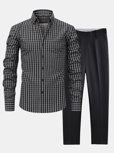 CHEMISE À MANCHES LONGUES À CARREAUX AVEC BOUTONS & PANTALONS SLIM FIT À JAMBES FINS