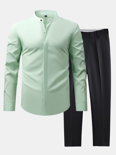 CHEMISE À COL MONTANT & PANTALONS SLIM FIT À JAMBES ÉVASÉES