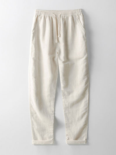CHEMISE À RAYURES AVEC ŒILLETS TRICOTÉS & PANTALONS EN LIN À JAMBE DROITE