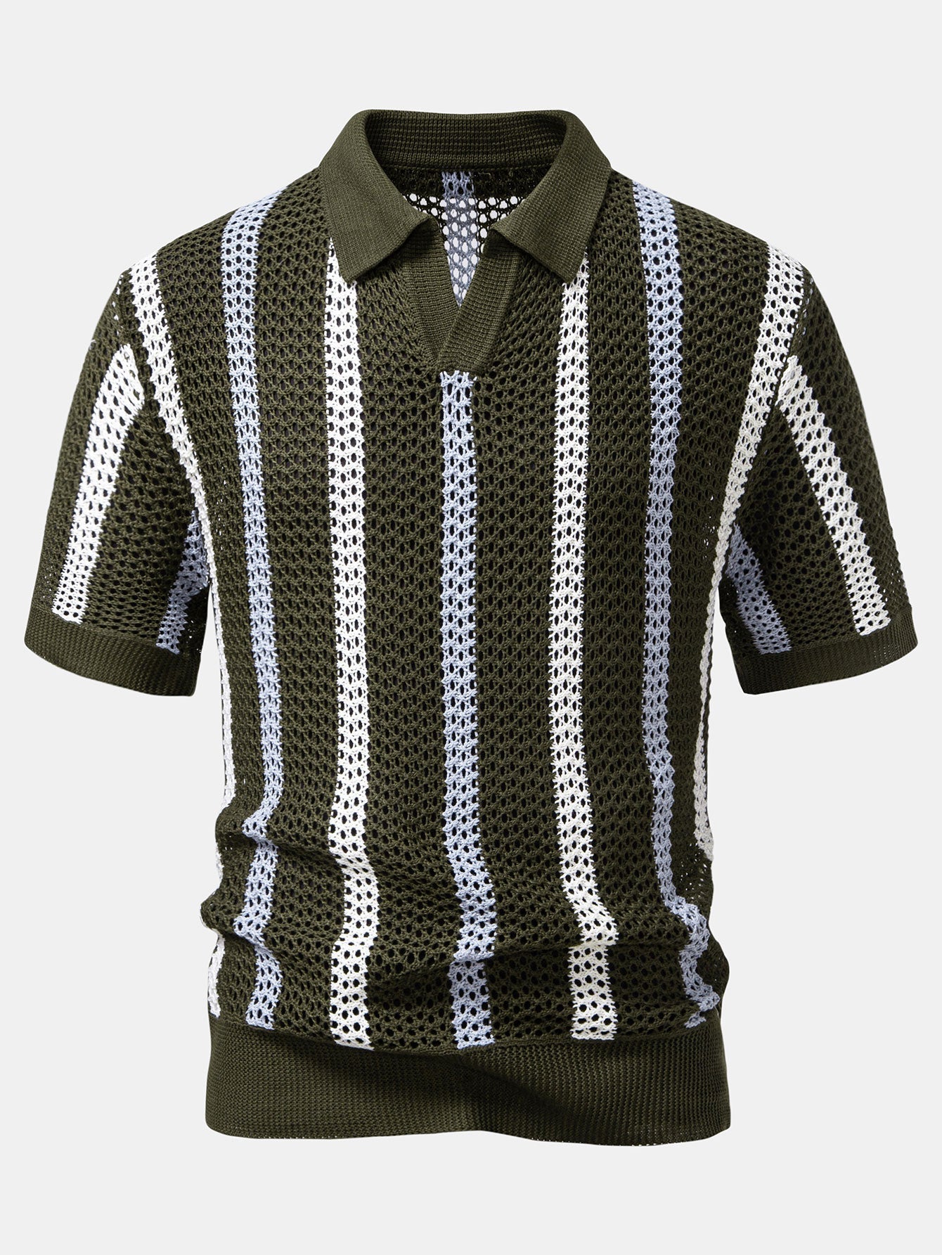 POLO À COL V RAYÉ AU CROCHET