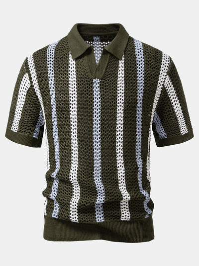 POLO À COL V RAYÉ AU CROCHET