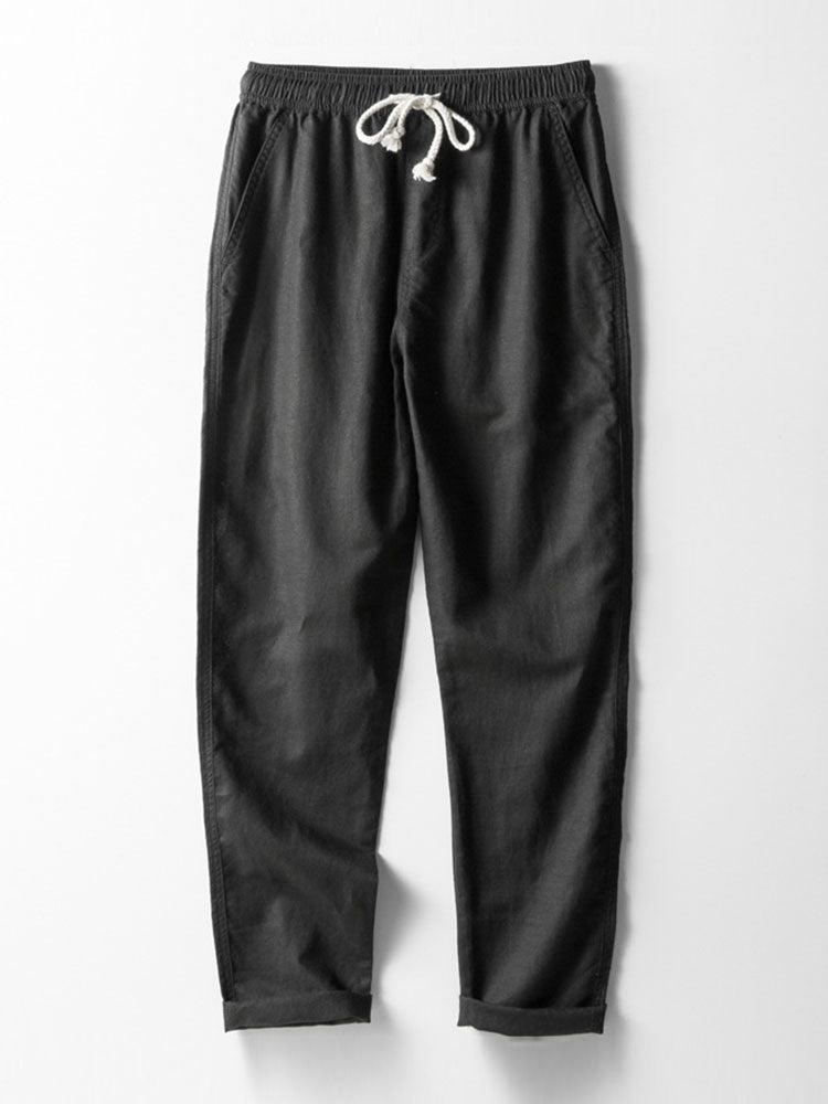 CHEMISE À RAYURES AVEC ŒILLETS TRICOTÉS & PANTALONS EN LIN À JAMBE DROITE