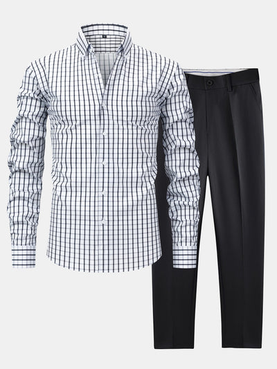 CHEMISE À MANCHES LONGUES À CARREAUX AVEC BOUTONS & PANTALONS SLIM FIT À JAMBES FINS