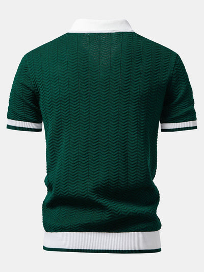 POLO À COL V EN MAILLE AVEC CONTRASTE DE TEXTURE