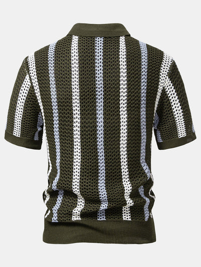 POLO À COL V RAYÉ AU CROCHET