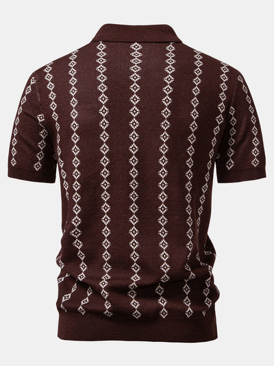 POLO COL V EN MAILLE GÉOMÉTRIQUE