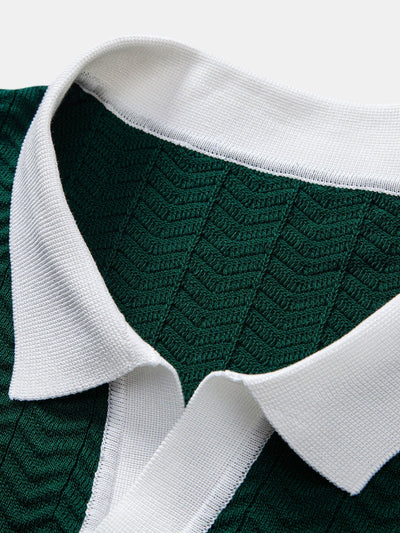 POLO À COL V EN MAILLE AVEC CONTRASTE DE TEXTURE