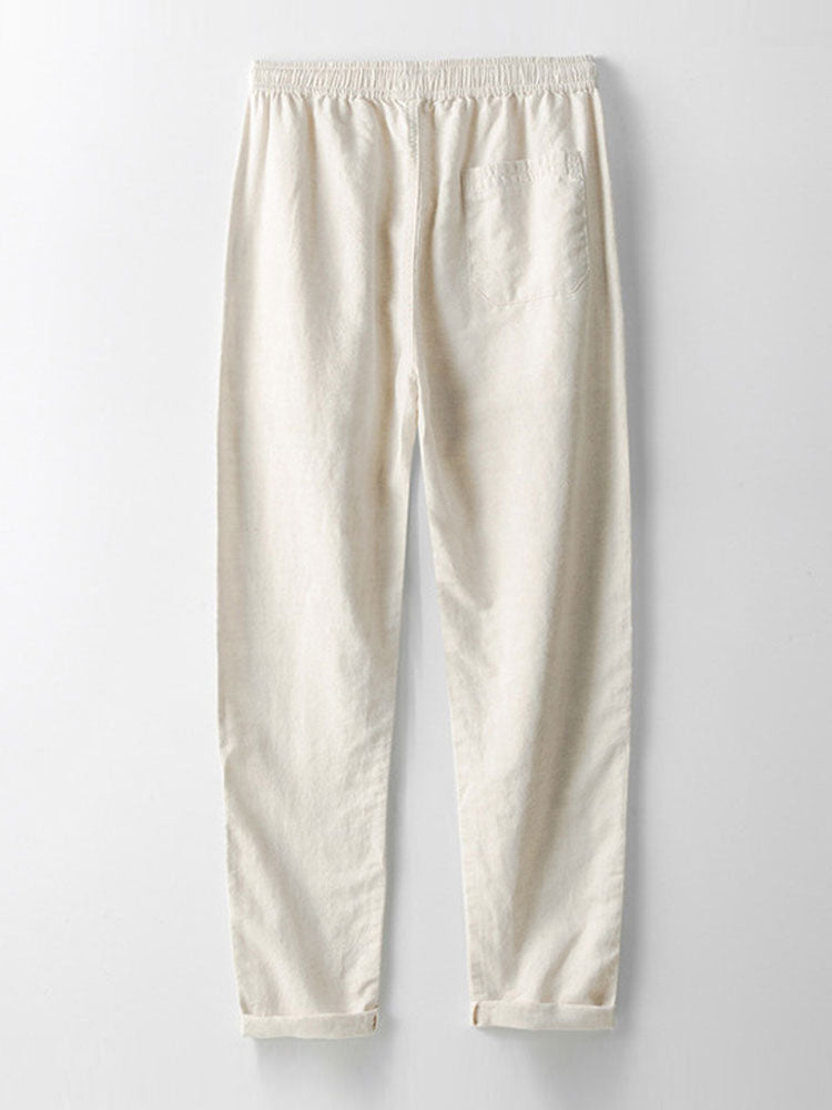 CHEMISE À RAYURES AVEC ŒILLETS TRICOTÉS & PANTALONS EN LIN À JAMBE DROITE
