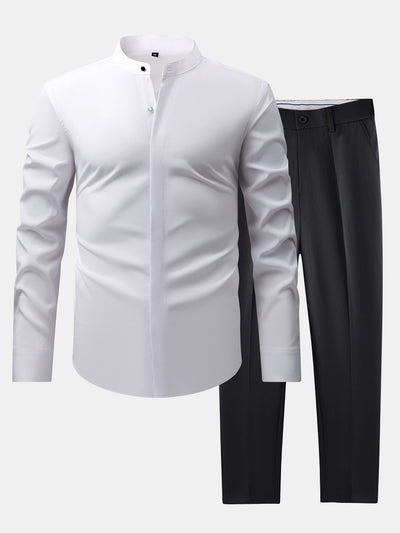 CHEMISE À COL MONTANT & PANTALONS SLIM FIT À JAMBES ÉVASÉES