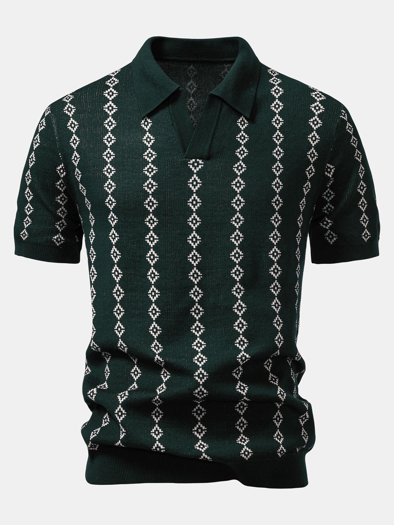 POLO COL V EN MAILLE GÉOMÉTRIQUE