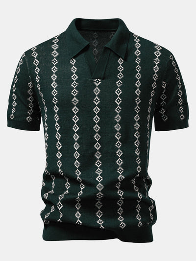 POLO COL V EN MAILLE GÉOMÉTRIQUE