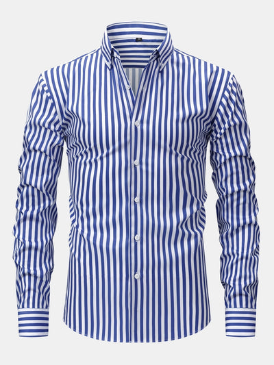 CHEMISE À MANCHES LONGUES À RAYURES AVEC BOUTONS & PANTALONS SLIM FIT À JAMBE ÉLARGIE