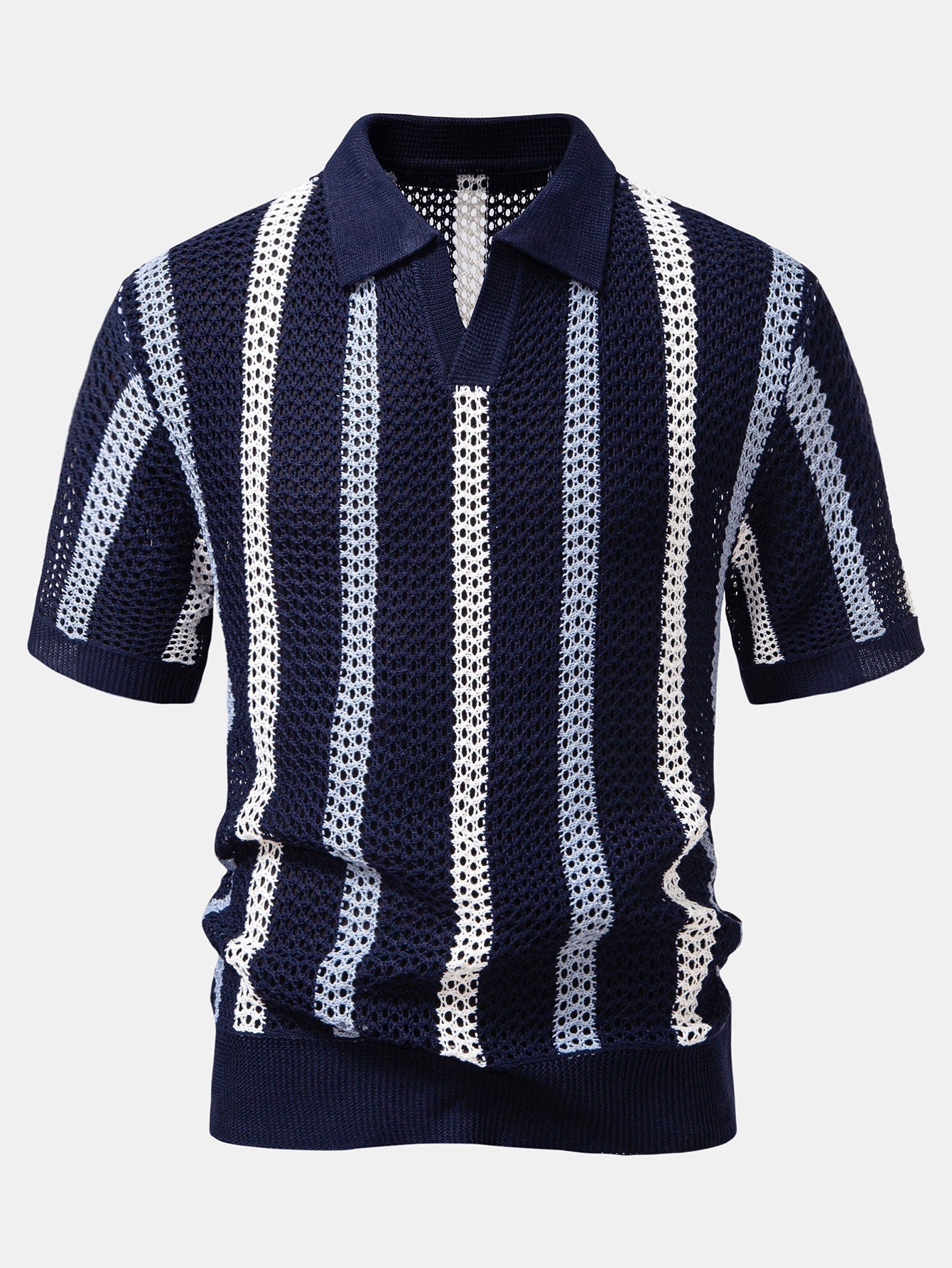 POLO À COL V RAYÉ AU CROCHET