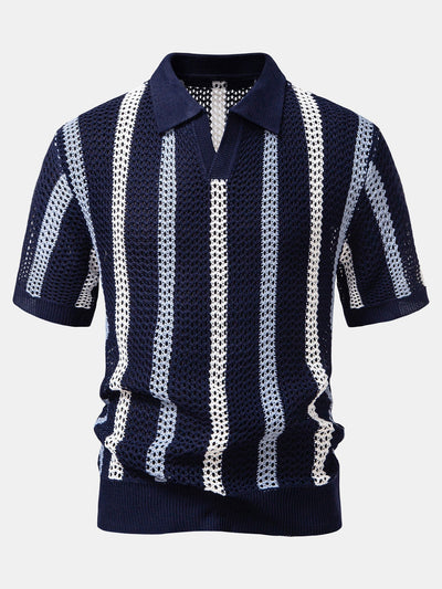 POLO À COL V RAYÉ AU CROCHET